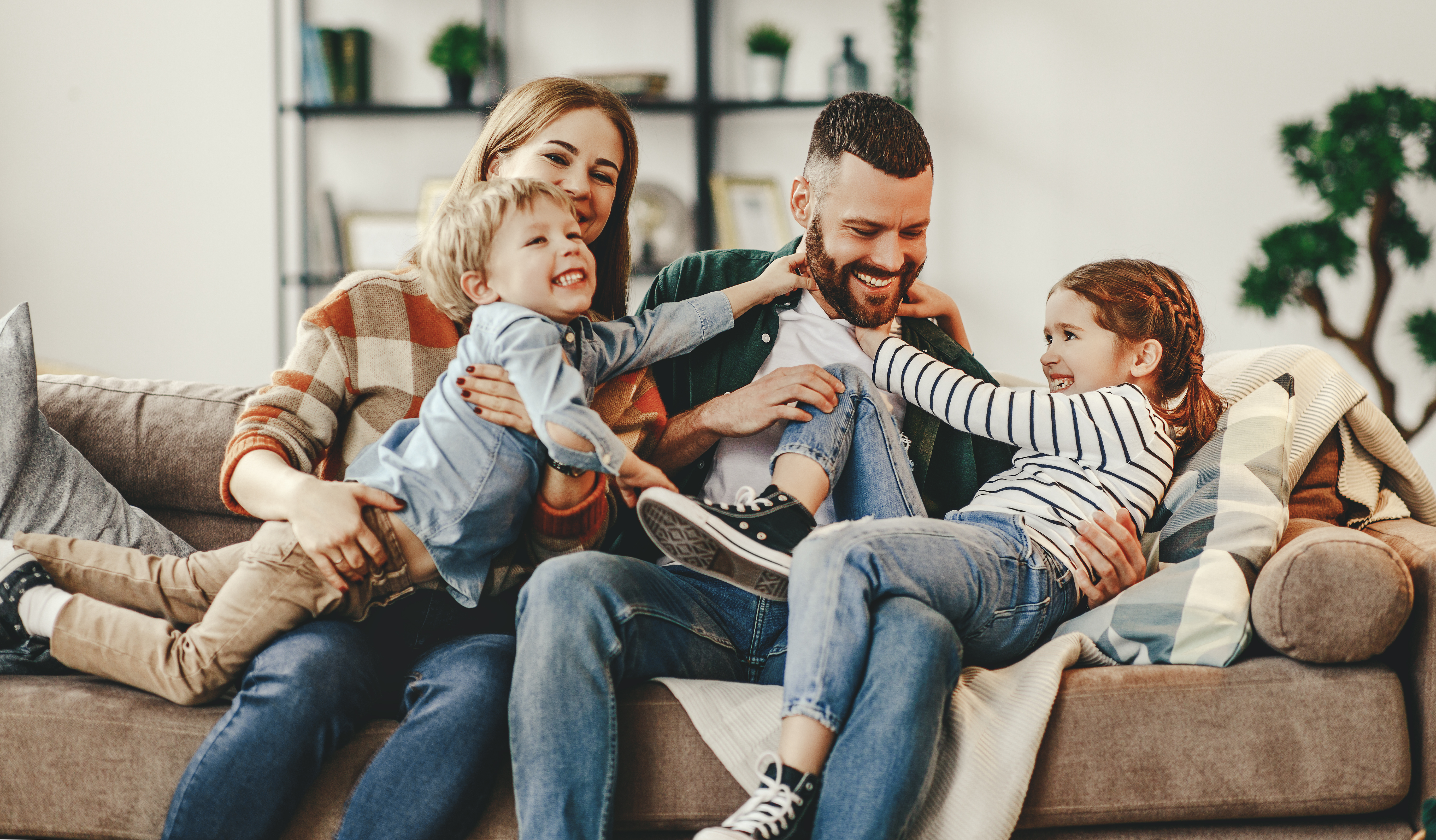 Family with kids home from school